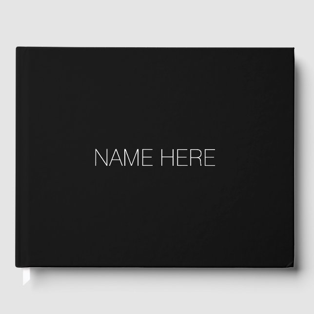 Minimalist black white custom name text monogram guest book (Front)