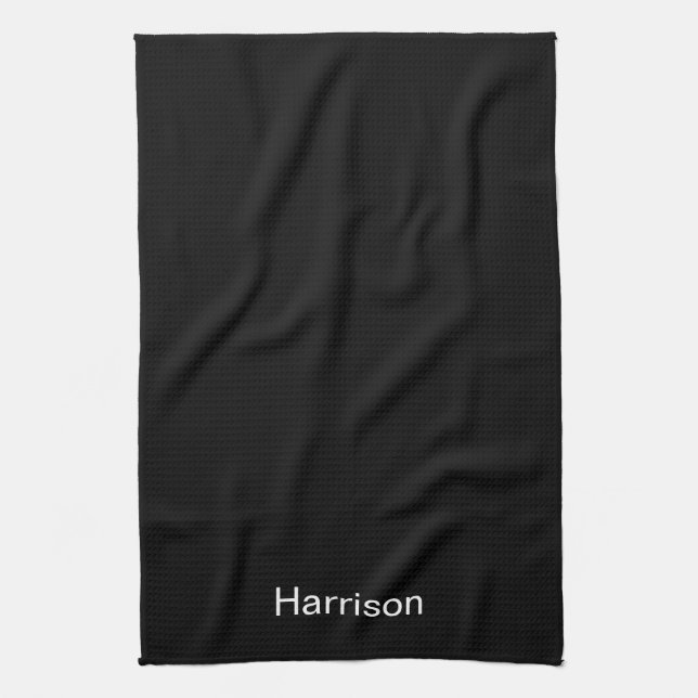Minimalist black white custom name text monogram  kitchen towel (Vertical)