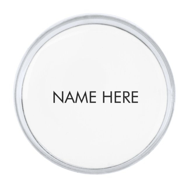 Minimalist black white custom name text monogram silver finish lapel pin (Front)