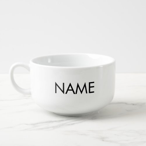 Minimalist black white custom name text monogram soup mug