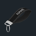 Minimalist black white custom name text monogram wrist keychain<br><div class="desc">Minimalist black and white custom name text monogram Wrist Keychain.
modern minimalist elegant font, black and white.</div>