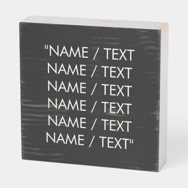 minimalist black white custom name text quote wooden box sign (Angled Horizontal)