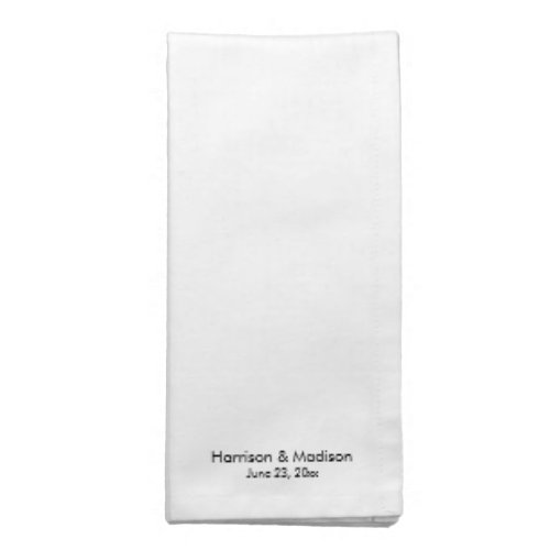 Minimalist black white custom names  date elegant cloth napkin