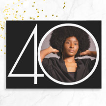 Minimalist Black White Custom Photo 40th Birthday 