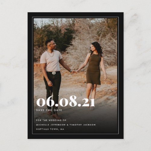 Minimalist Black White Custom Photo Save the Date Announcement Postcard