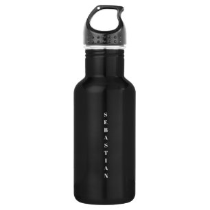 Minimalist black white custom vertical serif text stainless steel water bottle