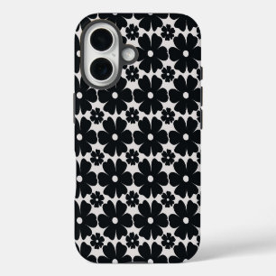 Minimalist black & white daisy pattern iPhone 16 case