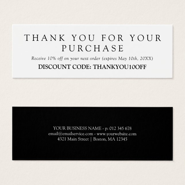 Minimalist Black White Discount Code Coupon (Front & Back)