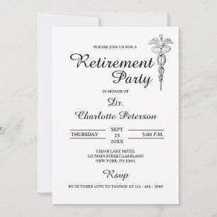 Minimalist Black & White Doctor Retirement Party I Invitation