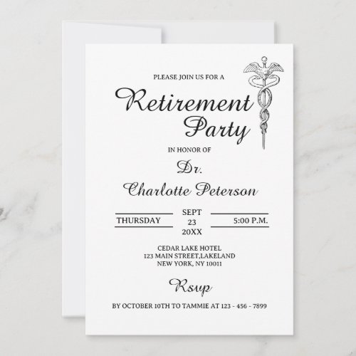 Minimalist Black  White Doctor Retirement Party I Invitation