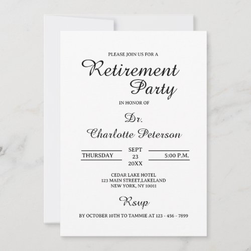 Minimalist Black  White Doctor Retirement Party Invitation
