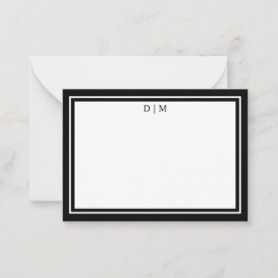 Minimalist Black & White Double Border Monogram  Note Card