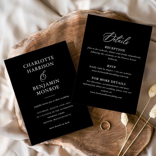 Minimalist Black White Double_Sided Wedding Invitation