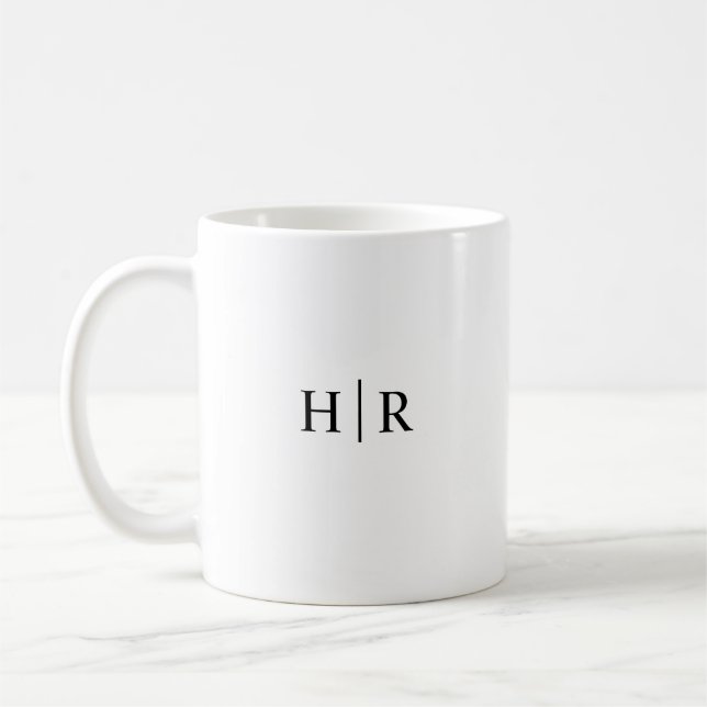 Minimalist Black White Elegant Classic Monogram Coffee Mug (Left)
