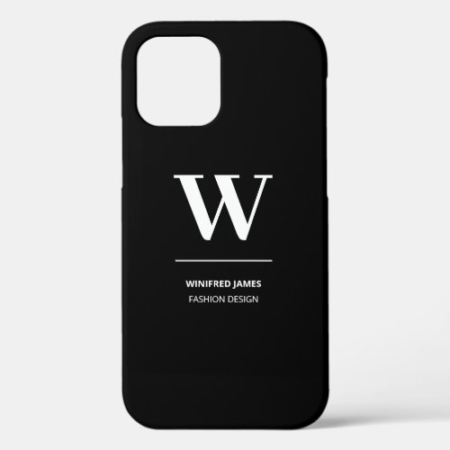 Minimalist Black  White Elegant Monogram w Name iPhone 12 Case