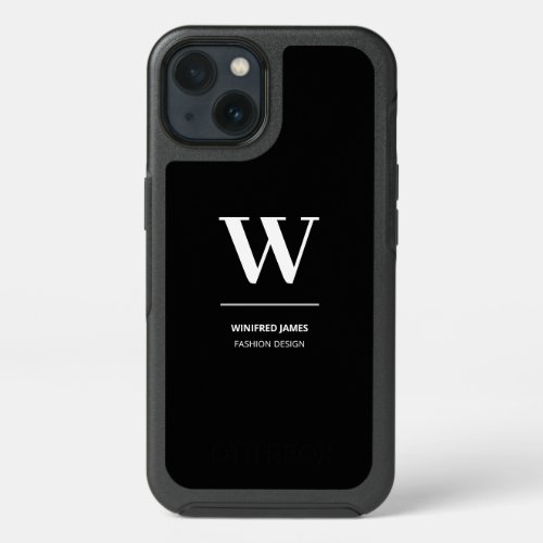 Minimalist Black  White Elegant Monogram w Name iPhone 13 Case