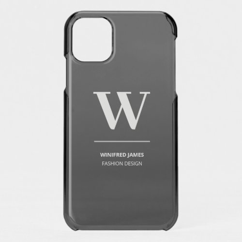 Minimalist Black  White Elegant Monogram w Name iPhone 11 Case