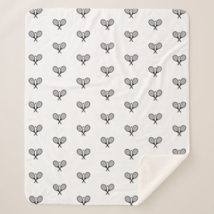 Minimalist Black & White Elegant Tennis Rackets Sherpa Blanket