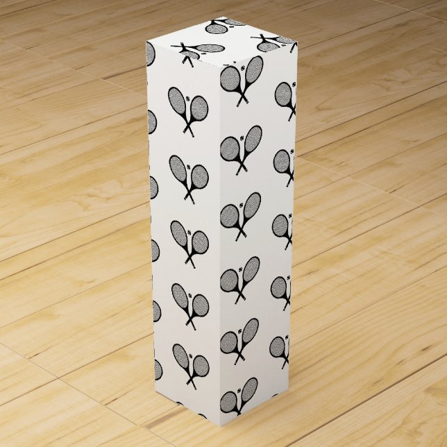 Minimalist Black & White Elegant Tennis Rackets  Wine Box (Front)