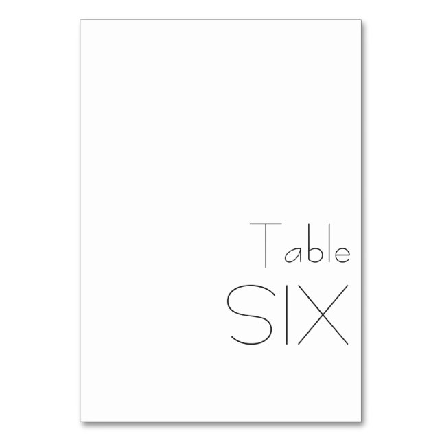 Minimalist Black White Elegant Typography SIX Table Number (Front)