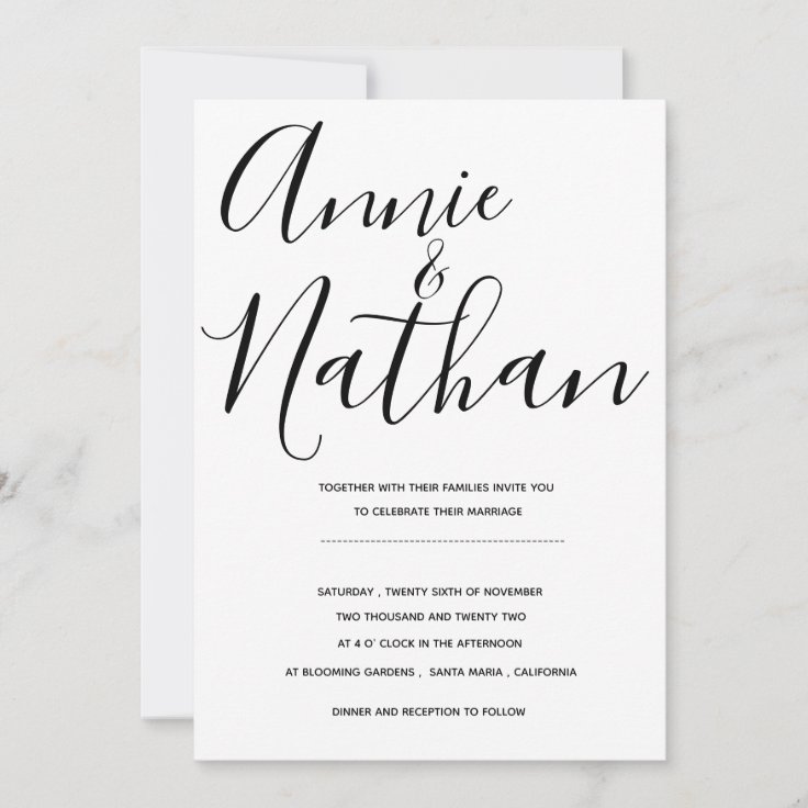 Minimalist Black White Elegant Wedding Invitation | Zazzle