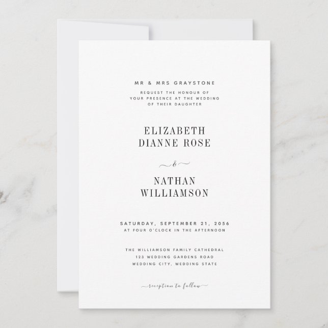 Minimalist Black & White Elegant Wedding Invitation (Front)