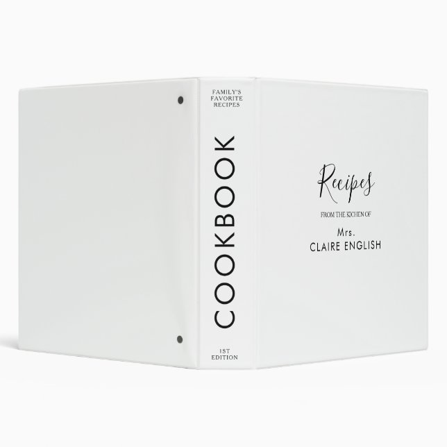 Minimalist Black White Elegant Wedding Recipe 3 Ring Binder (Background)