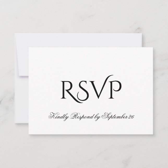 Minimalist Black & White Elegant Wedding RSVP Card (Front)