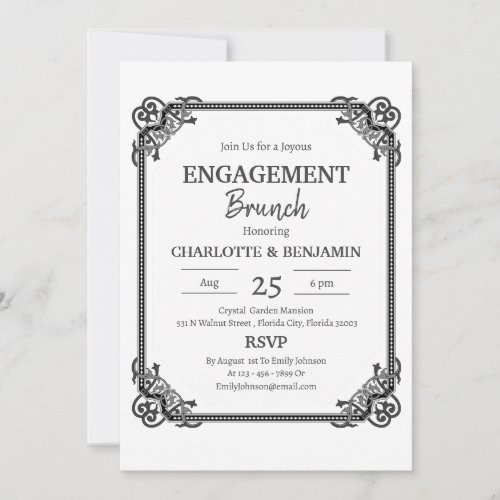 Minimalist Black  White Engagement Brunch Party Invitation