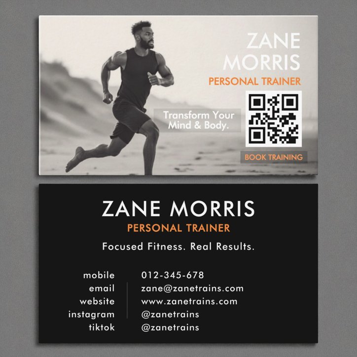 Minimalist Black White Fitness Trainer Photo Business Card