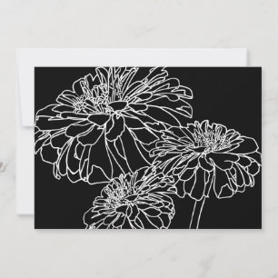 Minimalist black white floral line drawing invitation