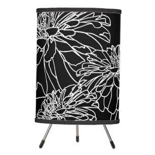 Minimalist black white floral line drawing  tripod lamp