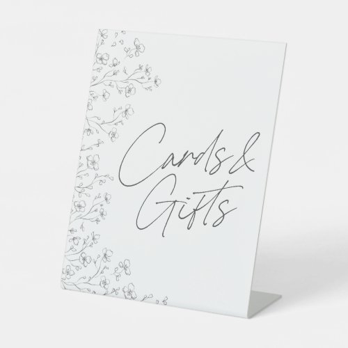 Minimalist Black White Floral Wedding Cards Gifts Pedestal Sign
