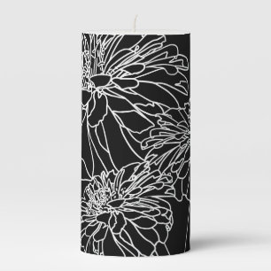 Minimalist black white flower line drawing pillar candle