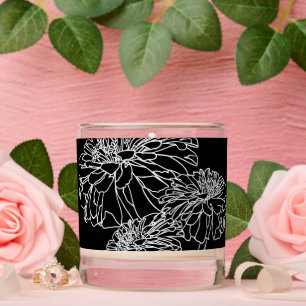 Minimalist black white flower line drawing scented candle