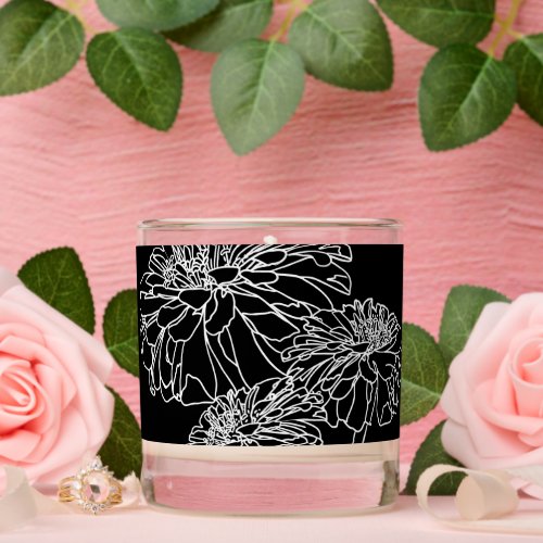Minimalist black white flower line drawing  scented candle