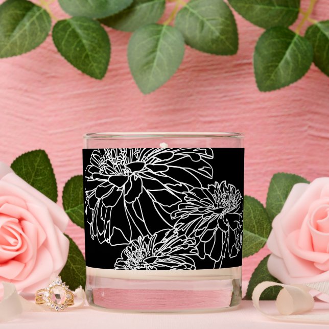 Minimalist black white flower line drawing  scented candle (Wedding)