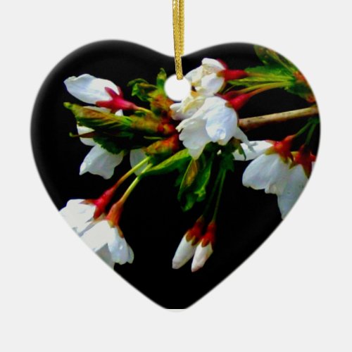 Minimalist Black White flowering Cherry Blossom Ceramic Ornament