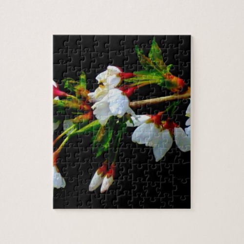 Minimalist Black White flowering Cherry Blossom Jigsaw Puzzle