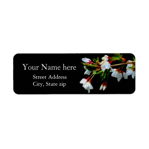 Minimalist Black White flowering Cherry Blossom Label