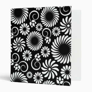 Minimalist Black White Folk Flower Spirals Pattern 3 Ring Binder