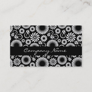Minimalist Black White Folk Flower Spirals Pattern Business Card