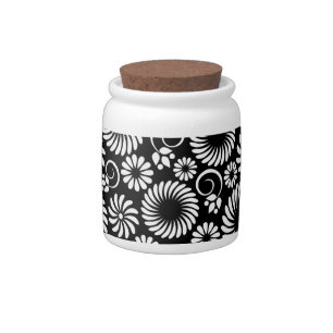 Minimalist Black White Folk Flower Spirals Pattern Candy Jar