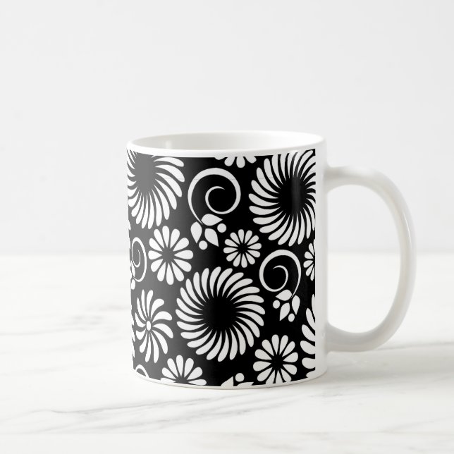 Minimalist Black White Folk Flower Spirals Pattern Coffee Mug (Right)