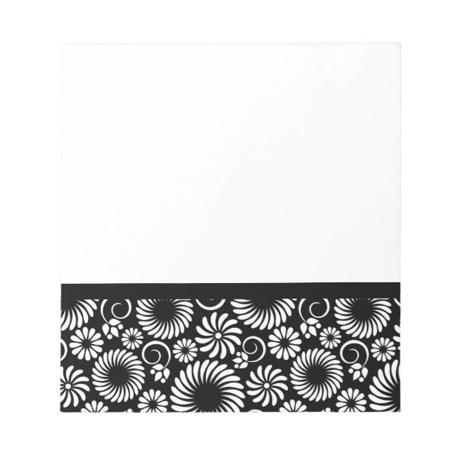 Minimalist Black White Folk Flower Spirals Pattern Notepad (Front)