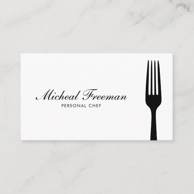Minimalist Black & White Fork Personal Chef Business Card (Front)