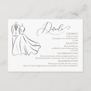 Minimalist Black White Formal  Wedding Details Enclosure Card