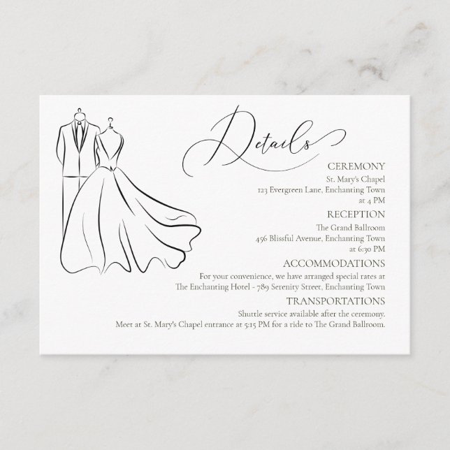 Minimalist Black White Formal  Wedding Details Enclosure Card (Front)