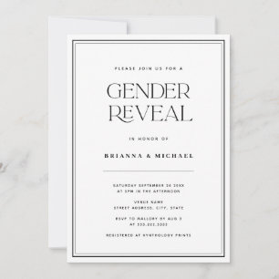 Minimalist Black & White Gender Reveal Invitation
