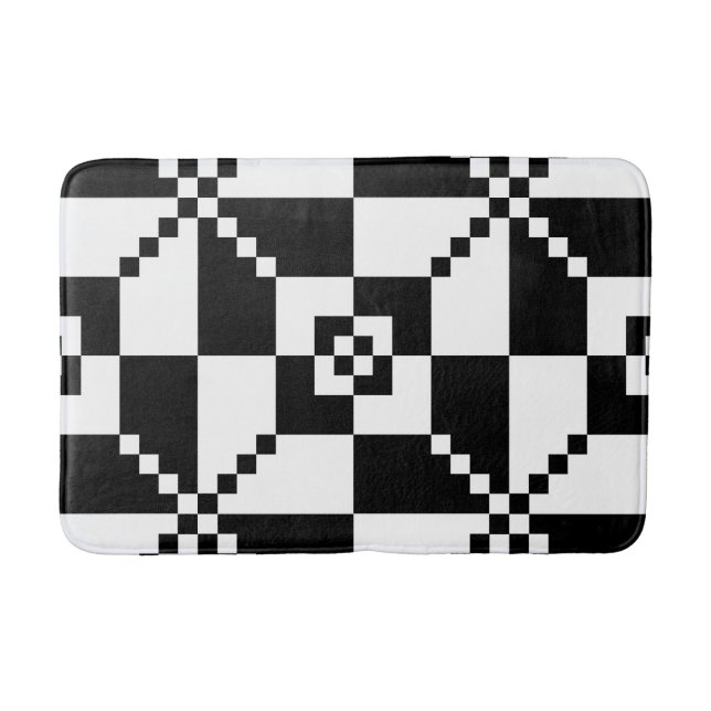 Minimalist Black & White Geometric Bathroom Mat (Front)